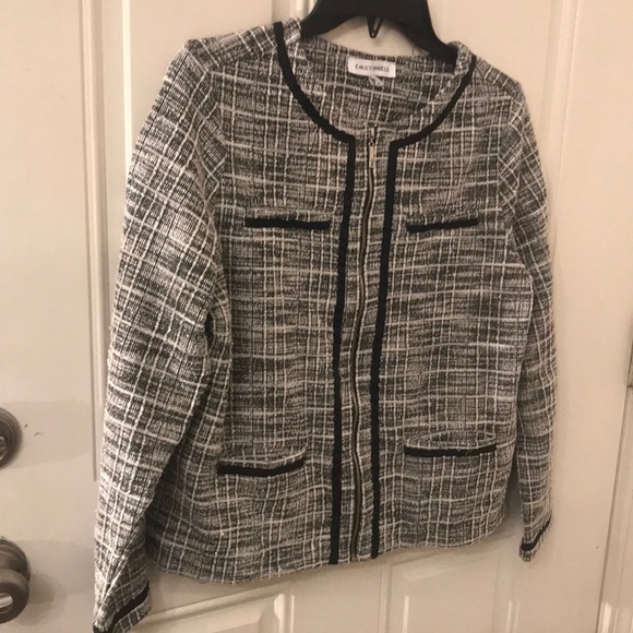 Black and White Tweed Blazer with Black Trim By Emily Daniels - Picture 3 of 7